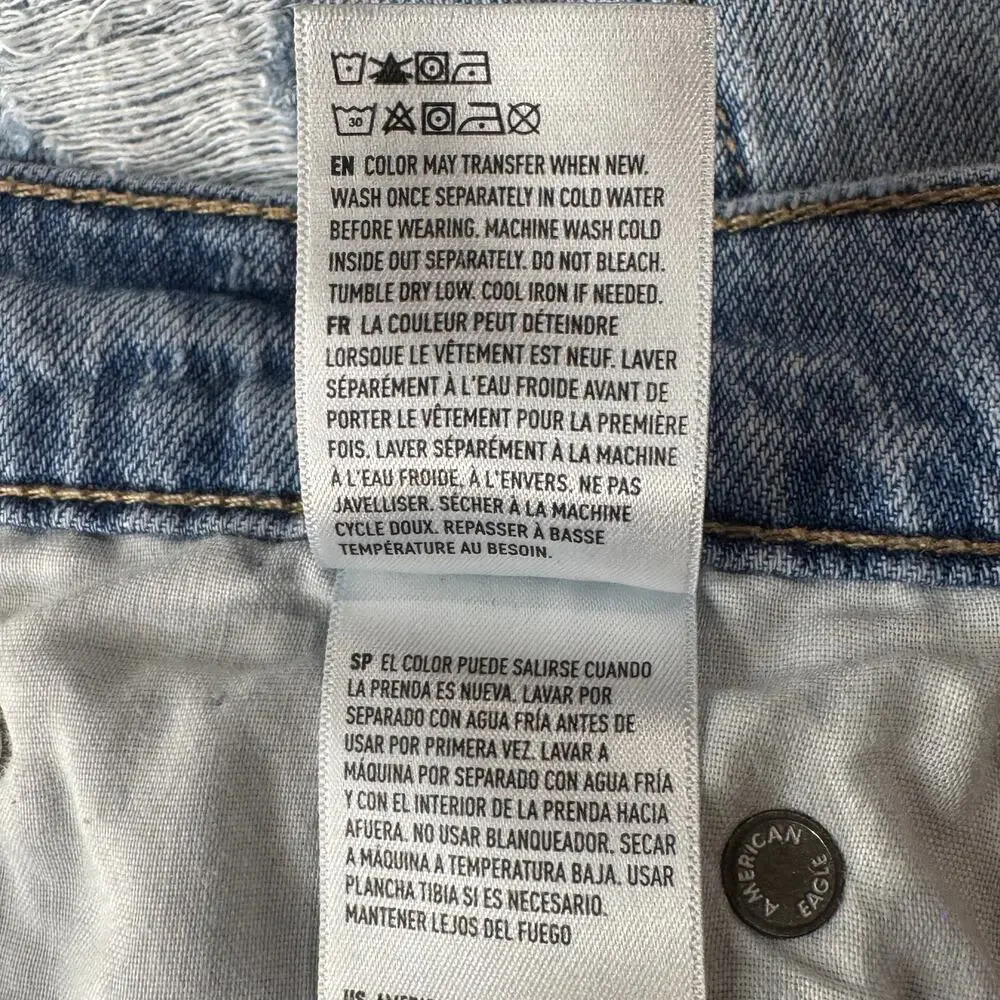 American Eagle SZ 10 Skater Jeans Wide-Leg Distressed Rips Zip-Fly Hi-Rise Blue - Picture 11 of 12